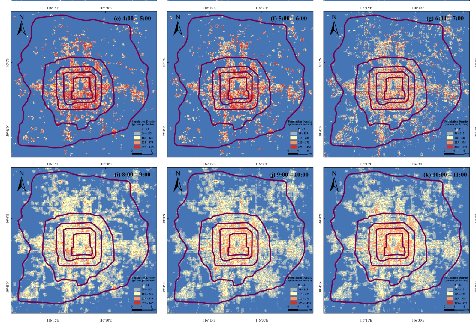 Estimated dynamic population distribution within the Sixth Ring Road in Beijing