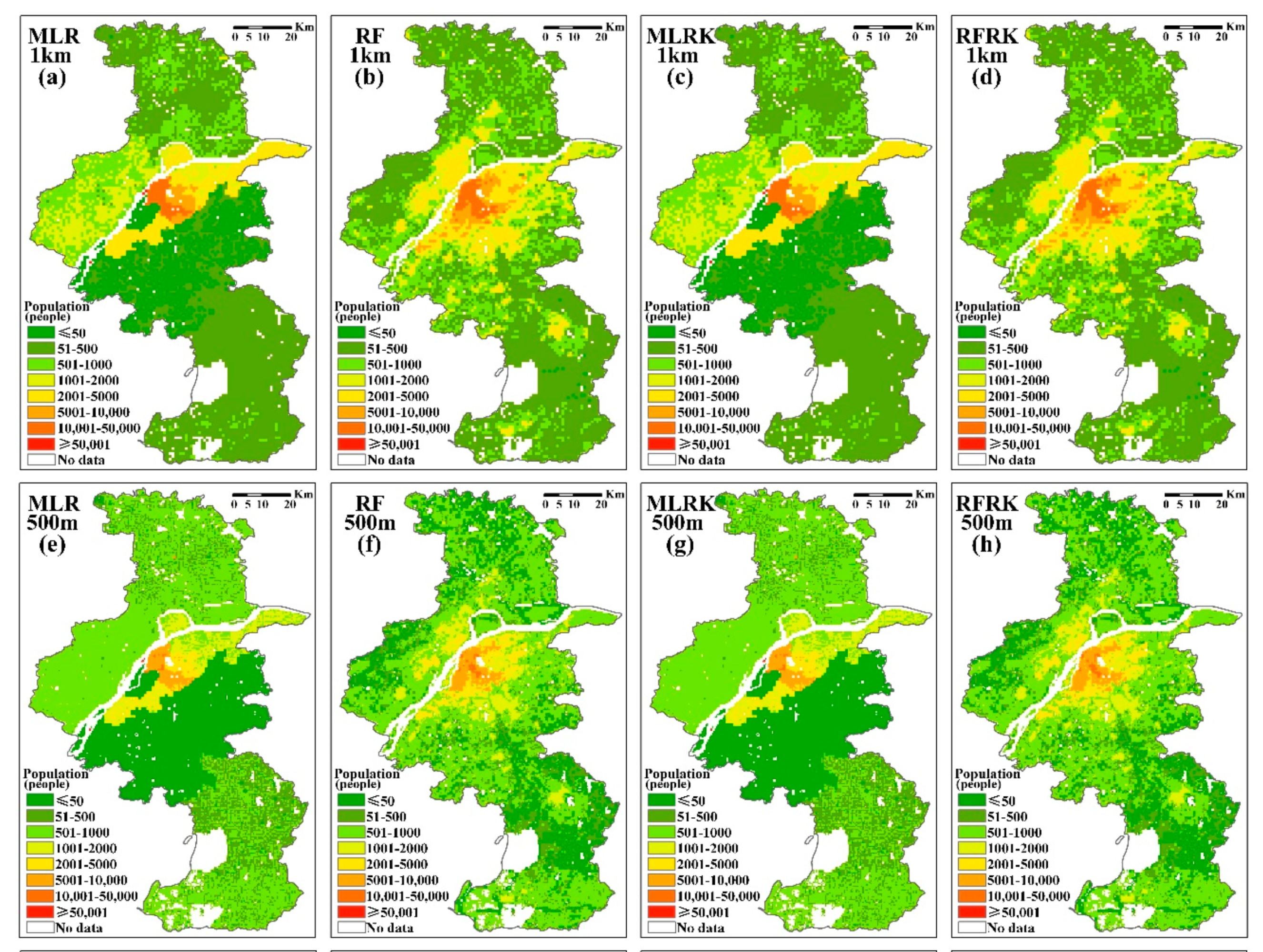 The spatial distribution of downscaled population in 2020