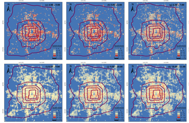 Estimated dynamic population distribution within the Sixth Ring Road in Beijing