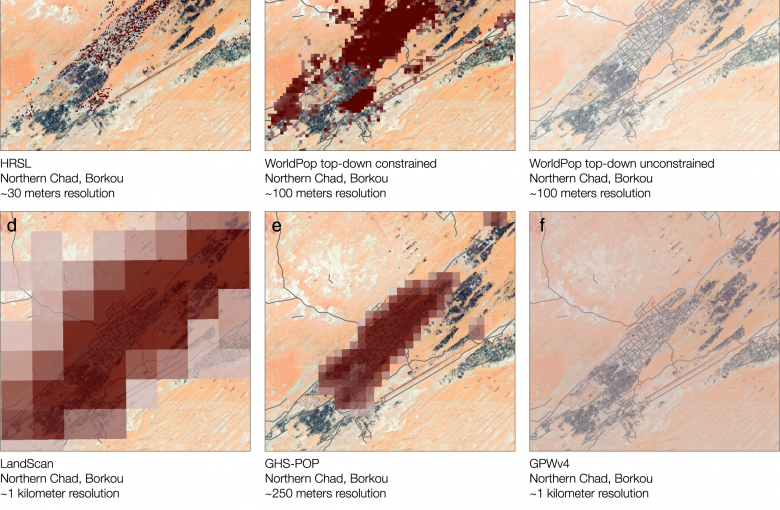 Visual comparison of gridded population datasets