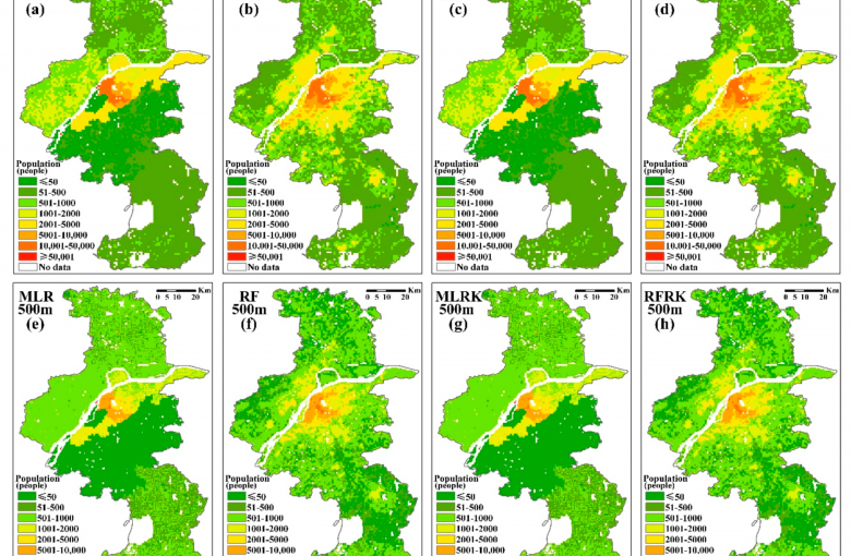 The spatial distribution of downscaled population in 2020